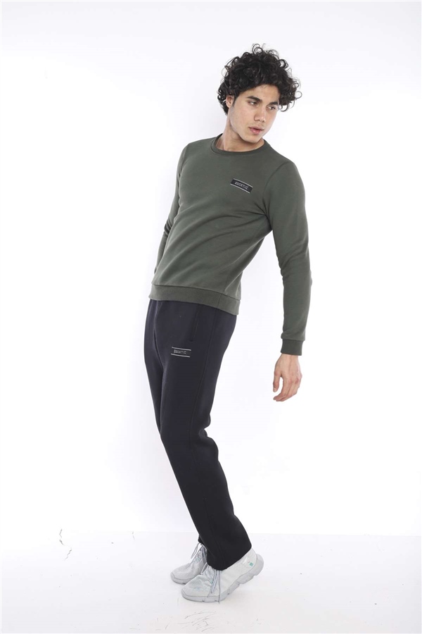 Escetic Haki Erkek Kışlık Kalın 3 İplik (İçi Şardonlu) Sweat Eşofman Takımı A3053