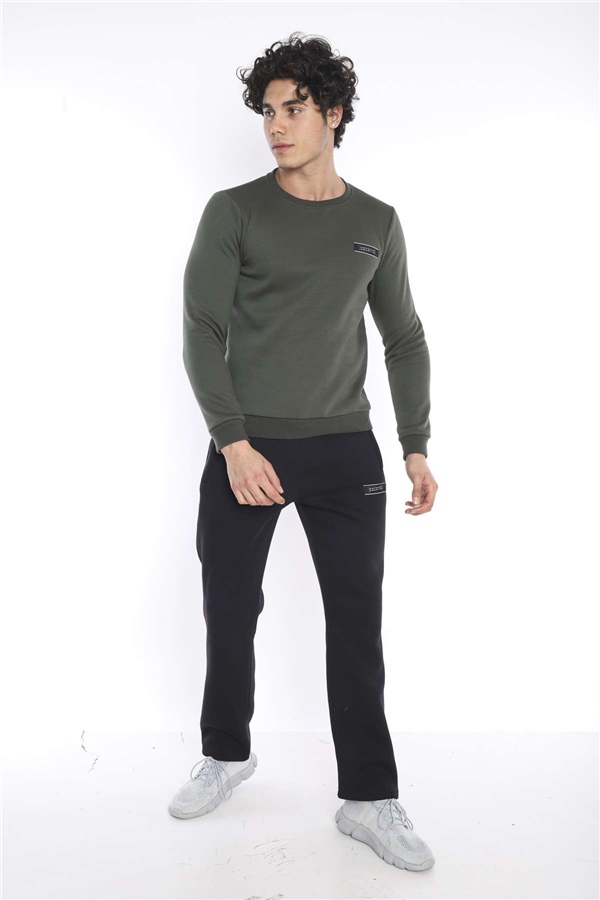 Escetic Haki Erkek Kışlık Kalın 3 İplik (İçi Şardonlu) Sweat Eşofman Takımı A3053