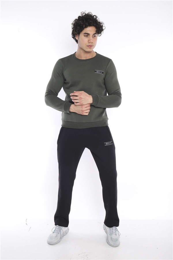 Escetic Haki Erkek Kışlık Kalın 3 İplik (İçi Şardonlu) Sweat Eşofman Takımı A3053