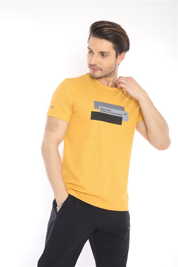 Escetic Hardal Erkek Ragular Kalıp Pamuklu ABD Pike Nefes Alabilen Spor T-Shirt 0876