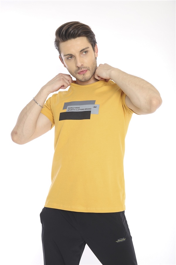 Escetic Hardal Erkek Ragular Kalıp Pamuklu ABD Pike Nefes Alabilen Spor T-Shirt 0876