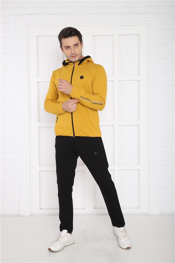 Escetic Hardal Erkek Kapüşonlu 4 Mevsim Nefes Alabilen Pamuklu Spor Slimfit Eşofman Takımı 6761