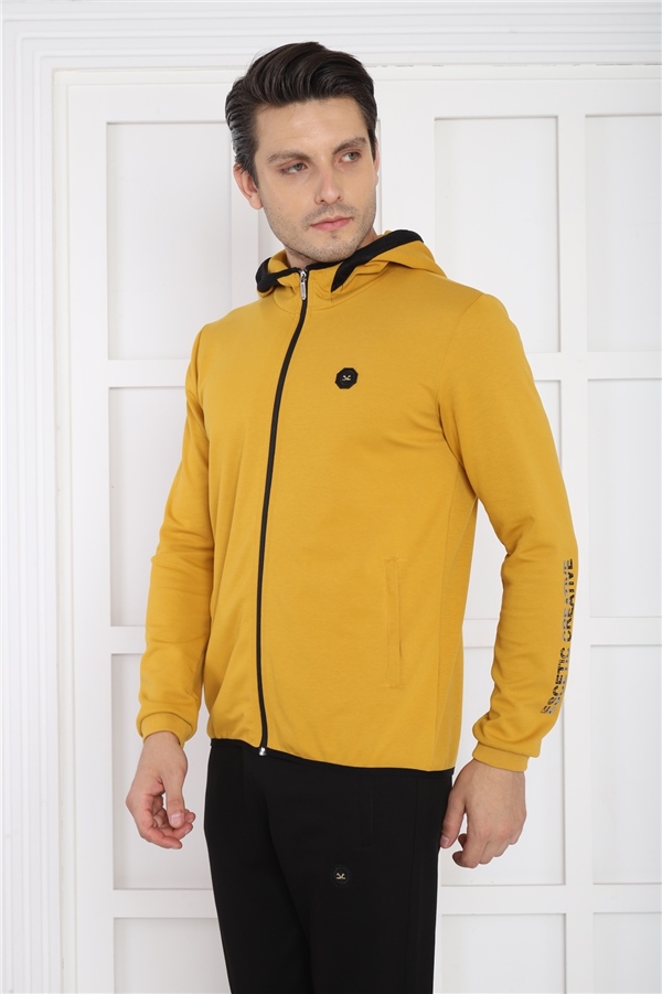 Escetic Hardal Erkek Kapüşonlu 4 Mevsim Nefes Alabilen Pamuklu Spor Slimfit Eşofman Takımı 6761