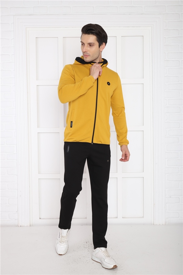 Escetic Hardal Erkek Kapüşonlu 4 Mevsim Nefes Alabilen Pamuklu Spor Slimfit Eşofman Takımı 6761