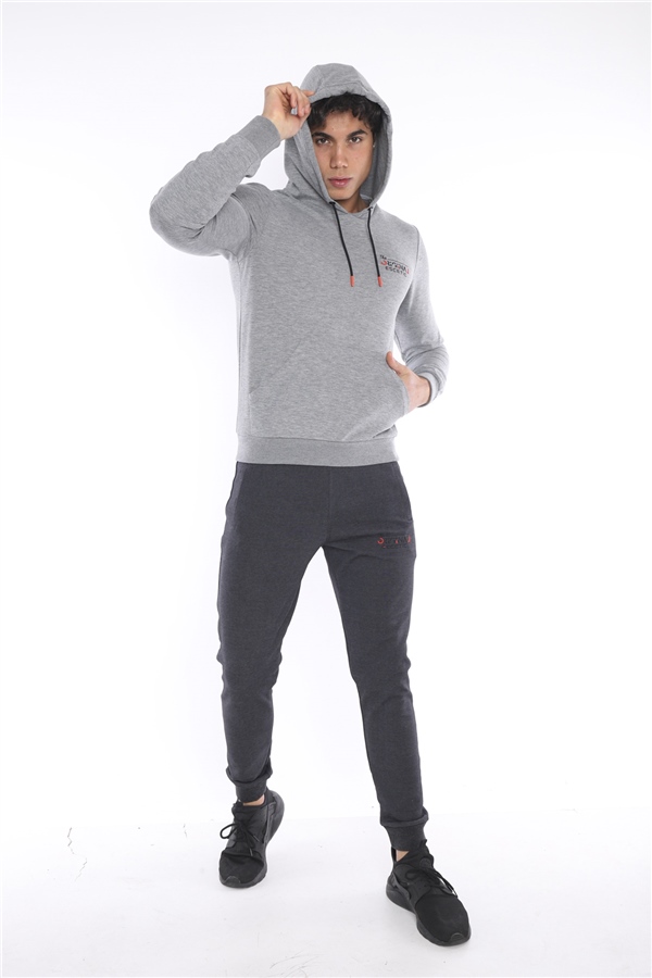 Escetic G2 Melanj Erkek Nefes Alan Pamuklu Kapüşonlu Baskılı Slimfit Spor Sweat Takım A3043