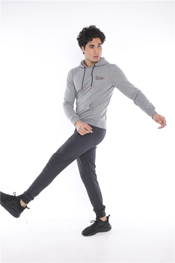 Escetic G2 Melanj Erkek Nefes Alan Pamuklu Kapüşonlu Baskılı Slimfit Spor Sweat Takım A3043