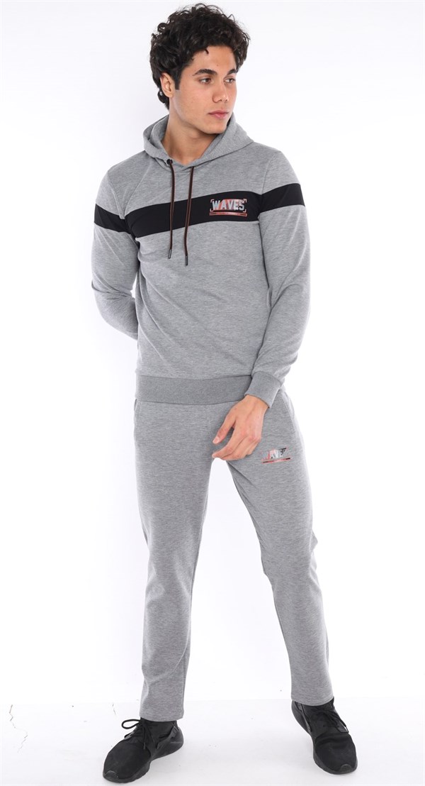 Escetic G2 Melanj Erkek Nefes Alan Pamuklu Kapüşonlu Baskılı Slimfit Spor Sweat Takım A3042