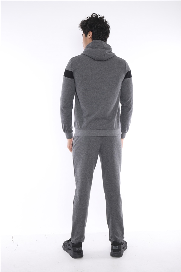 Escetic G3 Melanj Erkek Nefes Alan Pamuklu Kapüşonlu Baskılı Slimfit Spor Sweat Takım A3042