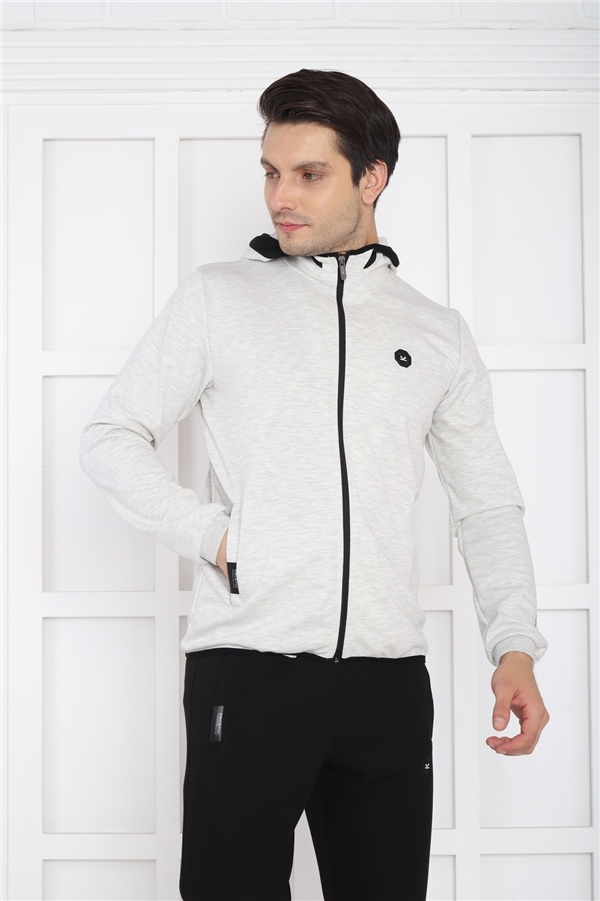 Escetic Kar Melanj Erkek Kapüşonlu 4 Mevsim Nefes Alabilen Pamuklu Spor Slimfit Eşofman Takımı 6761