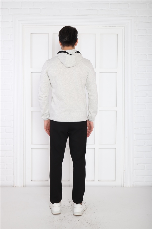 Escetic Kar Melanj Erkek Kapüşonlu 4 Mevsim Nefes Alabilen Pamuklu Spor Slimfit Eşofman Takımı 6761