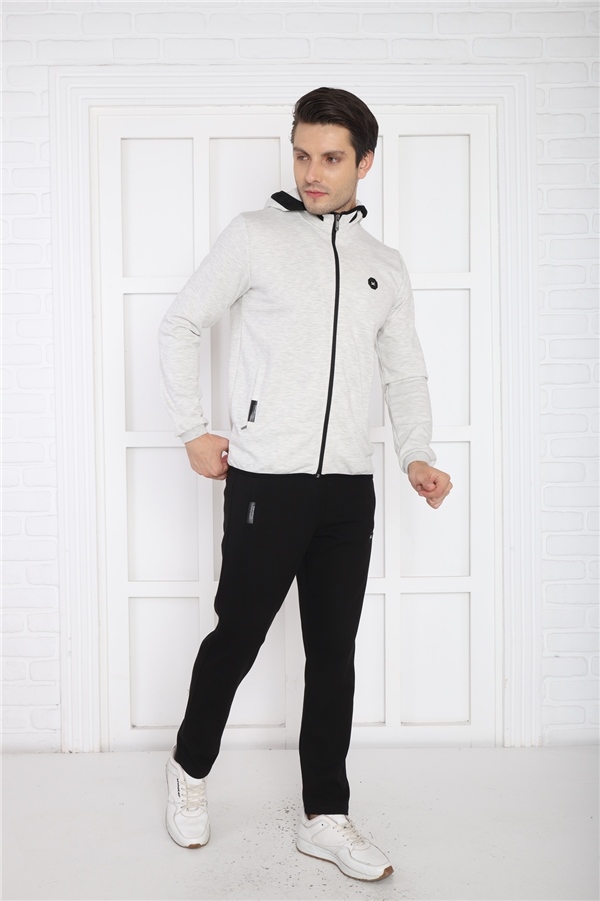 Escetic Kar Melanj Erkek Kapüşonlu 4 Mevsim Nefes Alabilen Pamuklu Spor Slimfit Eşofman Takımı 6761