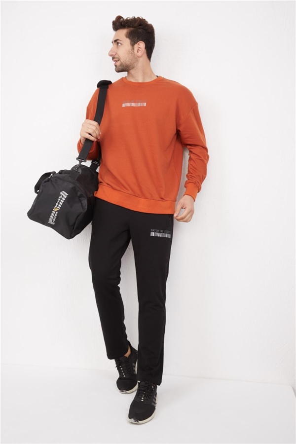 Escetic Kiremit Erkek 3 İplik Nefes Alabilen Pamuklu Baskılı Spor Oversize Sweat Takım A3040