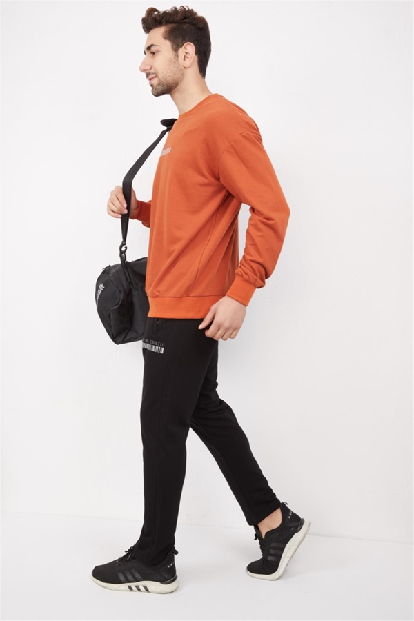 Escetic Kiremit Erkek 3 İplik Nefes Alabilen Pamuklu Baskılı Spor Oversize Sweat Takım A3040