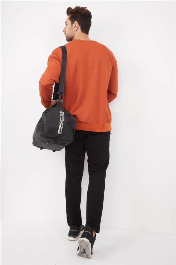 Escetic Kiremit Erkek 3 İplik Nefes Alabilen Pamuklu Baskılı Spor Oversize Sweat Takım A3040