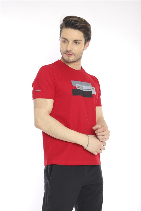 Escetic Kırmızı Erkek Ragular Kalıp Pamuklu ABD Pike Nefes Alabilen Spor T-Shirt 0876