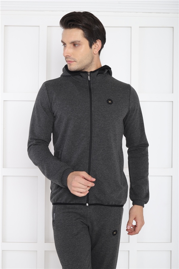 Escetic Antresit Erkek Kapüşonlu 4 Mevsim Nefes Alabilen Pamuklu Spor Slimfit Eşofman Takımı 6761