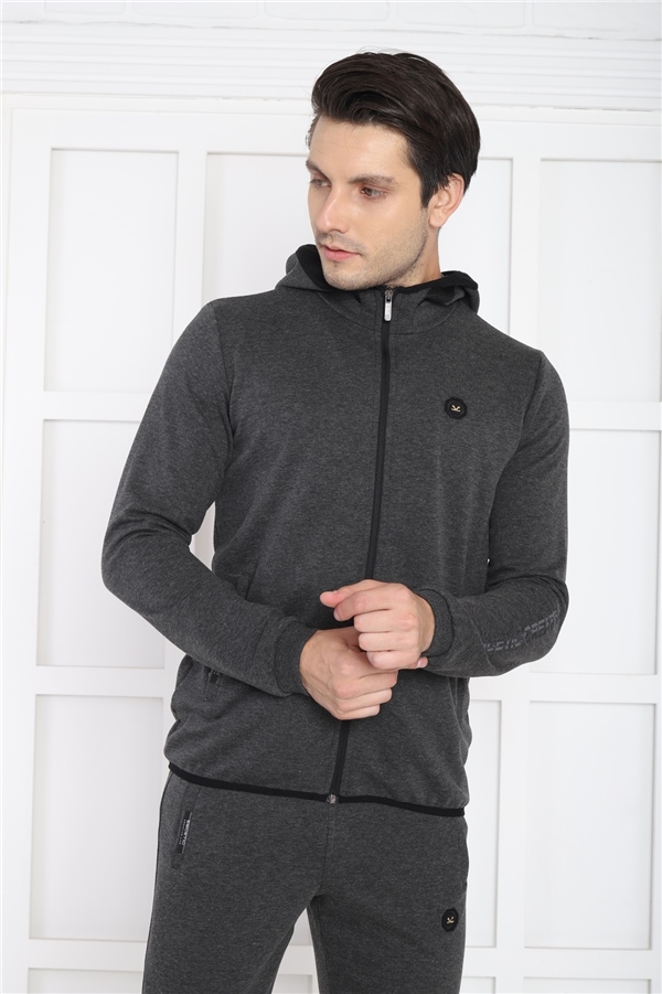 Escetic Antresit Erkek Kapüşonlu 4 Mevsim Nefes Alabilen Pamuklu Spor Slimfit Eşofman Takımı 6761