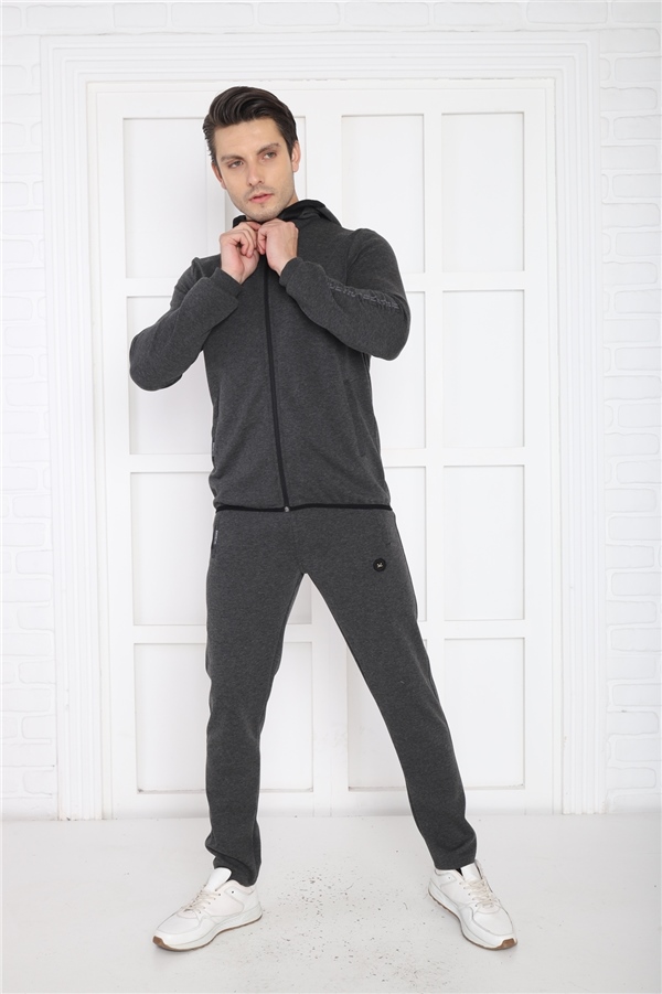 Escetic Antresit Erkek Kapüşonlu 4 Mevsim Nefes Alabilen Pamuklu Spor Slimfit Eşofman Takımı 6761