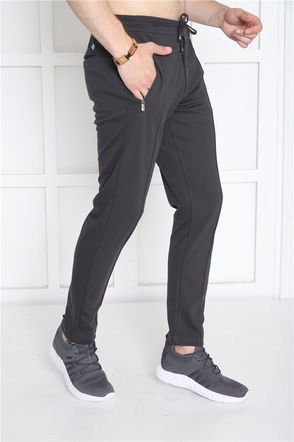 Escetic K. Gri Erkek Pantolon görünümlü 4 Cepli Fermuarlı Slimfit Spor Eşofman Altı B1216