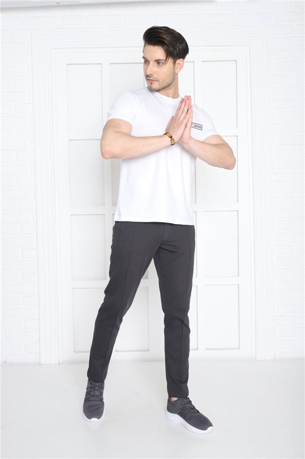 Escetic K. Gri Erkek Pantolon görünümlü 4 Cepli Fermuarlı Slimfit Spor Eşofman Altı B1216