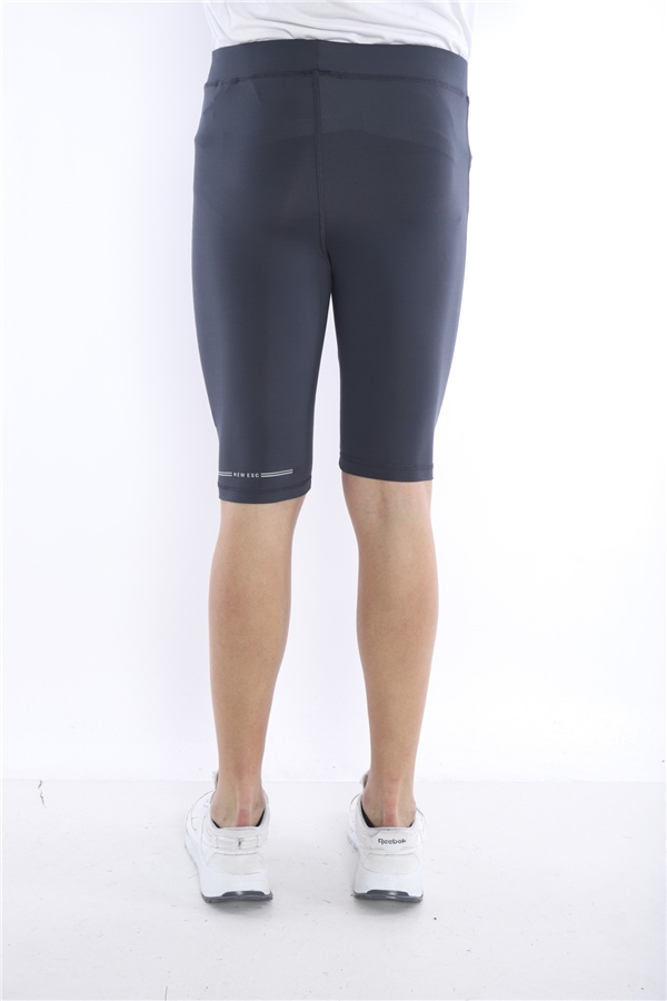 Escetic Koyu Gri Erkek Mikro Dalgıç Kumaş Baskılı Kısa Fitnes Tayt B1130