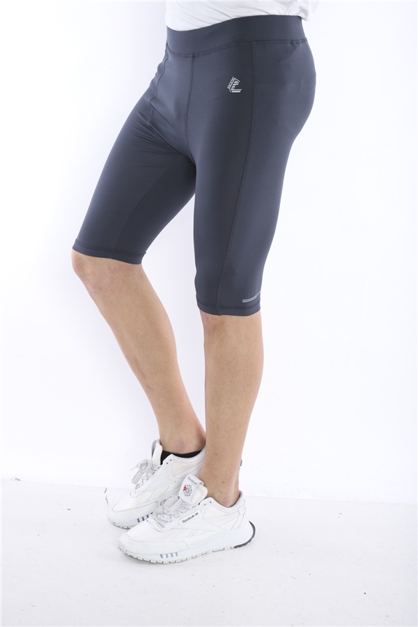 Escetic Koyu Gri Erkek Mikro Dalgıç Kumaş Baskılı Kısa Fitnes Tayt B1130