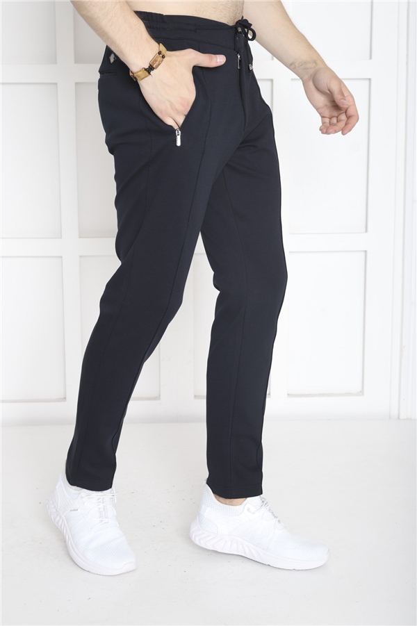 Escetic Lacivert Erkek Pantolon görünümlü 4 Cepli Fermuarlı Slimfit Spor Eşofman Altı B1216