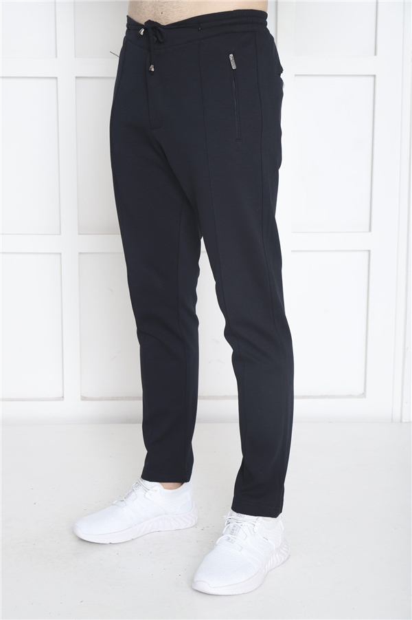 Escetic Lacivert Erkek Pantolon görünümlü 4 Cepli Fermuarlı Slimfit Spor Eşofman Altı B1216