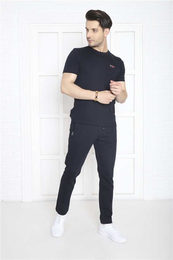 Escetic Lacivert Erkek Pantolon görünümlü 4 Cepli Fermuarlı Slimfit Spor Eşofman Altı B1216