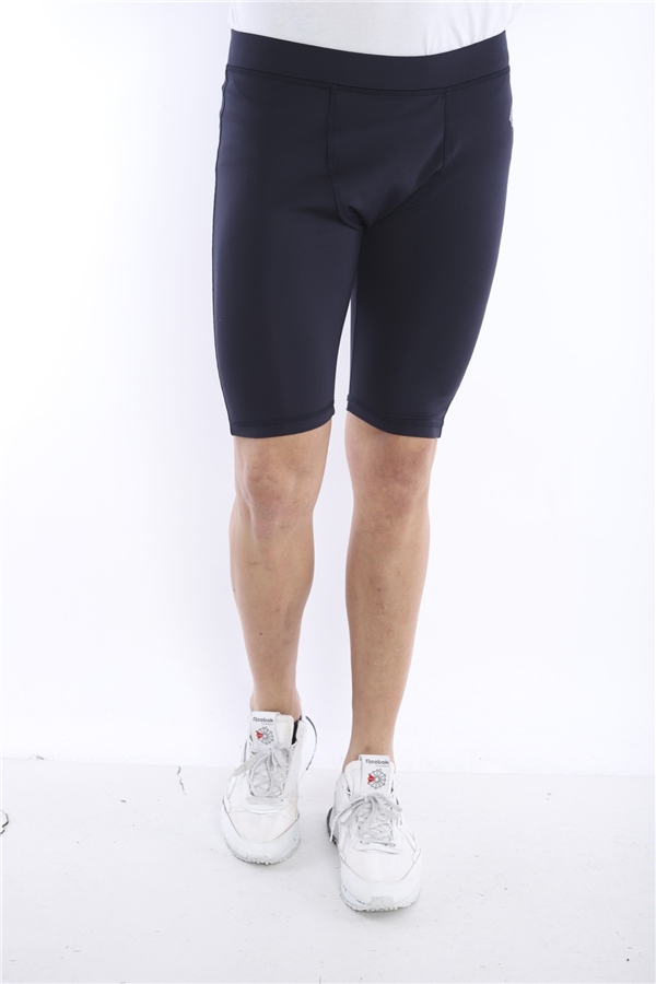 Escetic Lacivert Erkek Mikro Dalgıç Kumaş Baskılı Kısa Fitnes Tayt B1130