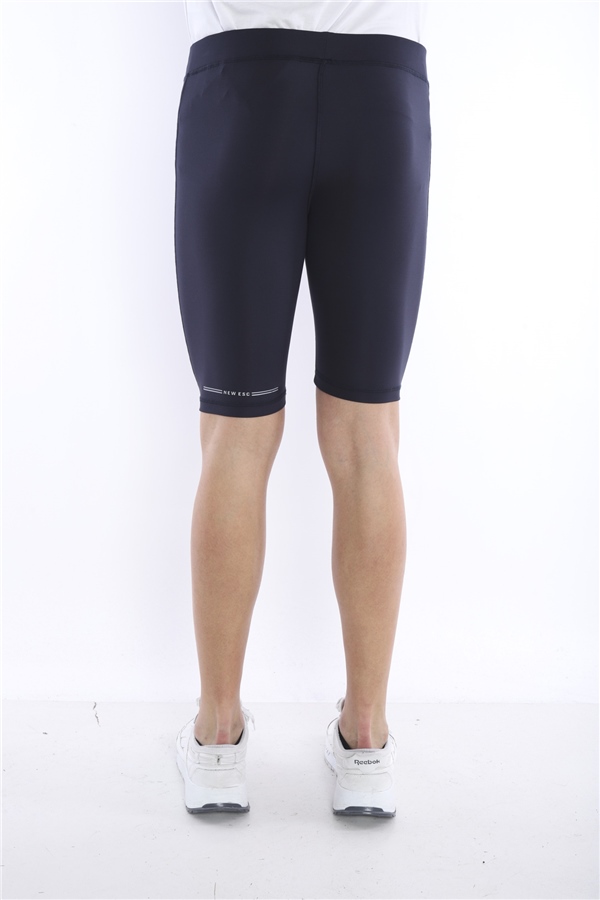 Escetic Lacivert Erkek Mikro Dalgıç Kumaş Baskılı Kısa Fitnes Tayt B1130