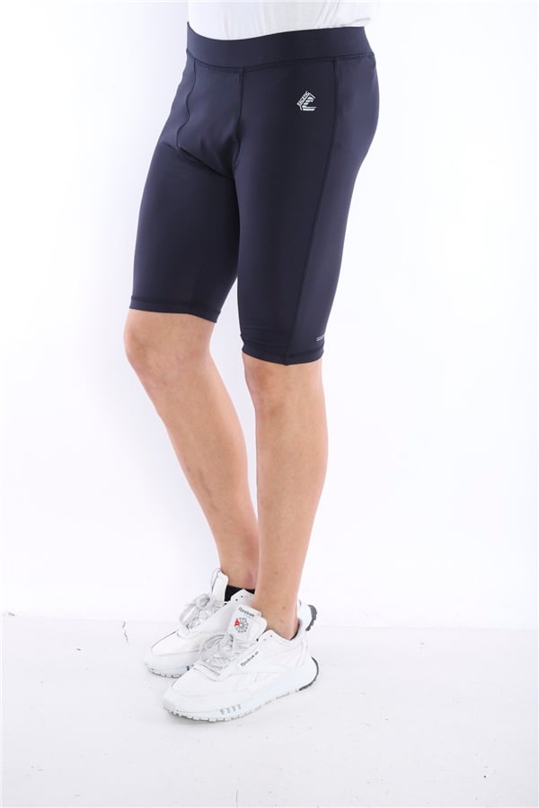 Escetic Lacivert Erkek Mikro Dalgıç Kumaş Baskılı Kısa Fitnes Tayt B1130