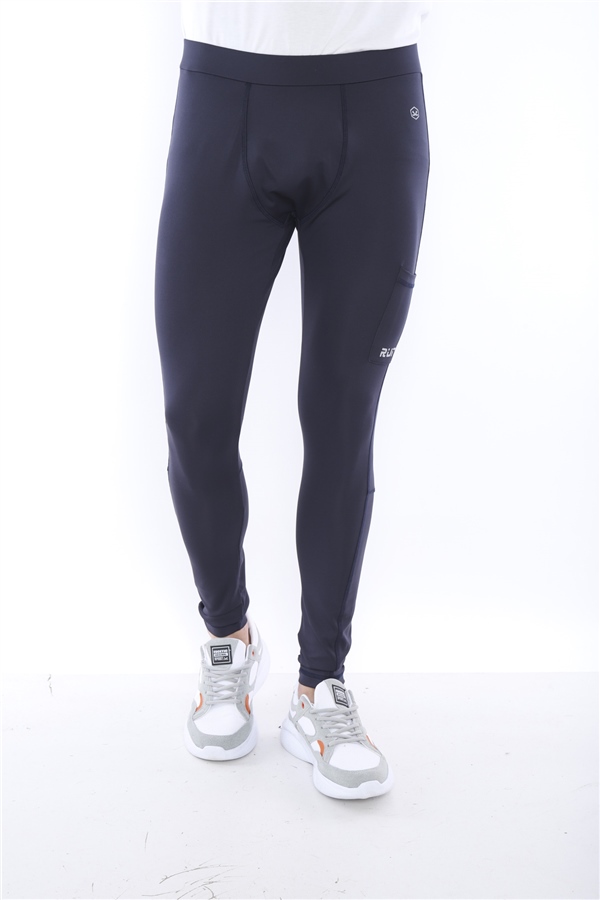 Escetic Lacivert Erkek Mikro Dalgıç Kumaş Baskılı Toparlayıcı Uzun Tayt B1125