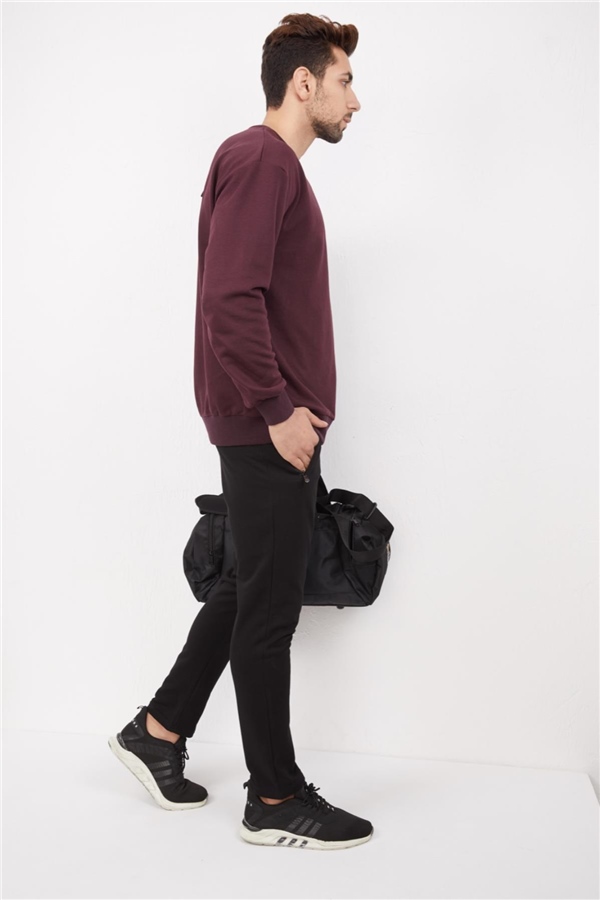 Escetic Mürdüm Erkek 3 İplik Nefes Alabilen Pamuklu Baskılı Spor Oversize Sweat Takım A3040