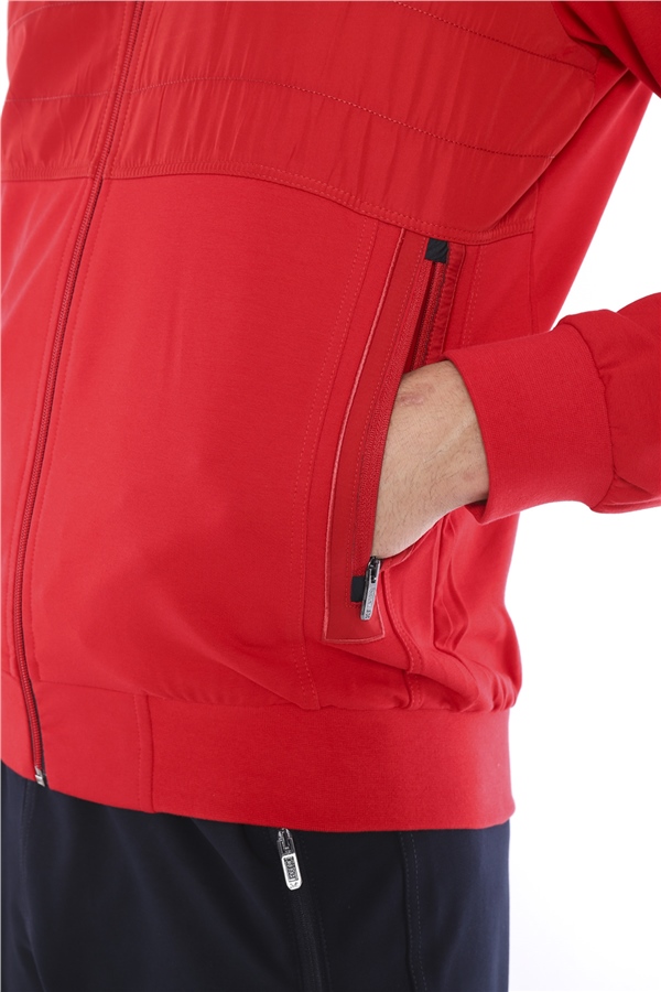 Escetic Kırmızı Erkek Casual Kalıp 4 Cepli Dik Yaka 4 Mevsim Spor Eşofman Takımı 6665