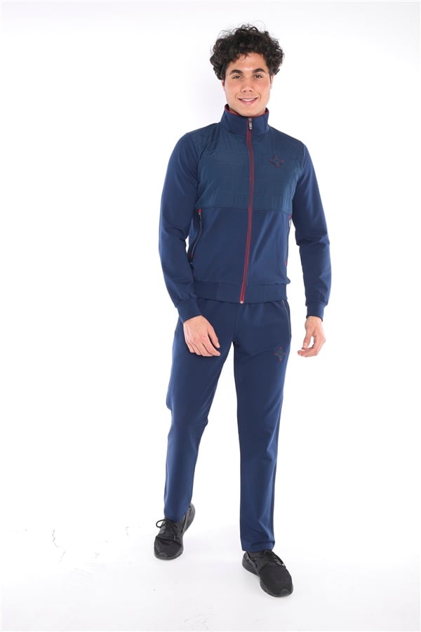 Escetic Royal Kırmızı Erkek Casual Kalıp 4 Cepli Dik Yaka 4 Mevsim Spor Eşofman Takımı 6665