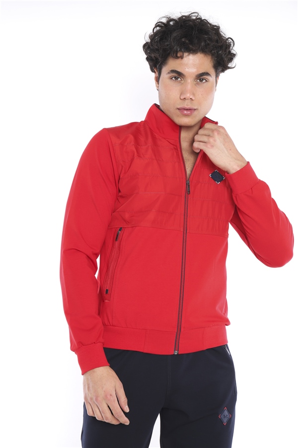 Escetic Kırmızı Erkek Casual Kalıp 4 Cepli Dik Yaka 4 Mevsim Spor Eşofman Takımı 6665