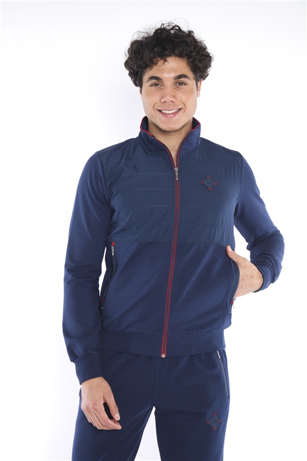 Escetic Royal Kırmızı Erkek Casual Kalıp 4 Cepli Dik Yaka 4 Mevsim Spor Eşofman Takımı 6665