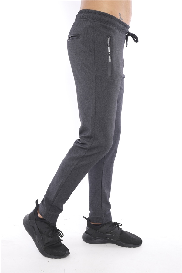 Escetic Siyah Gri Erkek Nefes Alan Diagonel Kumaş Slimfit Spor Eşofman Altı B1082