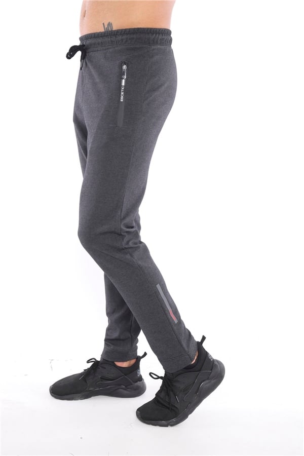 Escetic Siyah Gri Erkek Nefes Alan Diagonel Kumaş Slimfit Spor Eşofman Altı B1082