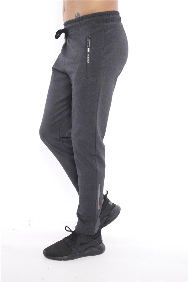 Escetic Siyah Gri Erkek Nefes Alan Diagonel Kumaş Slimfit Spor Eşofman Altı B1082