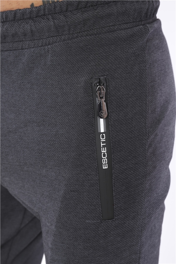 Escetic Siyah Gri Erkek Nefes Alan Diagonel Kumaş Slimfit Spor Eşofman Altı B1082