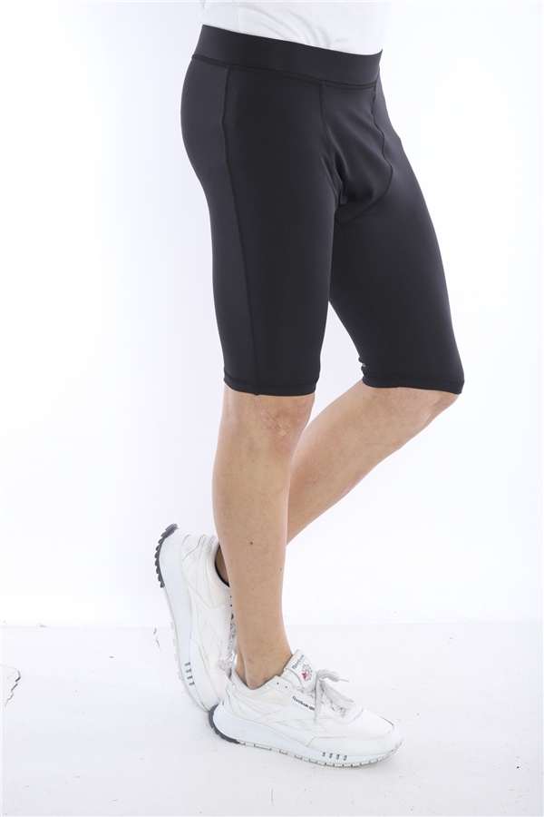 Escetic Siyah Erkek Mikro Dalgıç Kumaş Baskılı Kısa Fitnes Tayt B1130