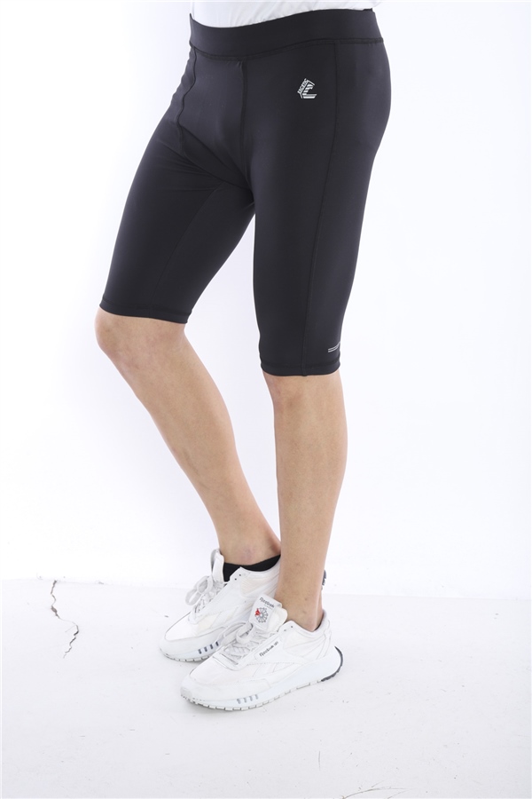 Escetic Siyah Erkek Mikro Dalgıç Kumaş Baskılı Kısa Fitnes Tayt B1130