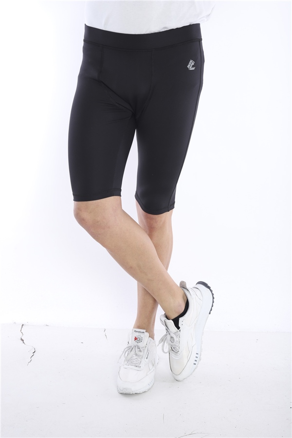 Escetic Siyah Erkek Mikro Dalgıç Kumaş Baskılı Kısa Fitnes Tayt B1130