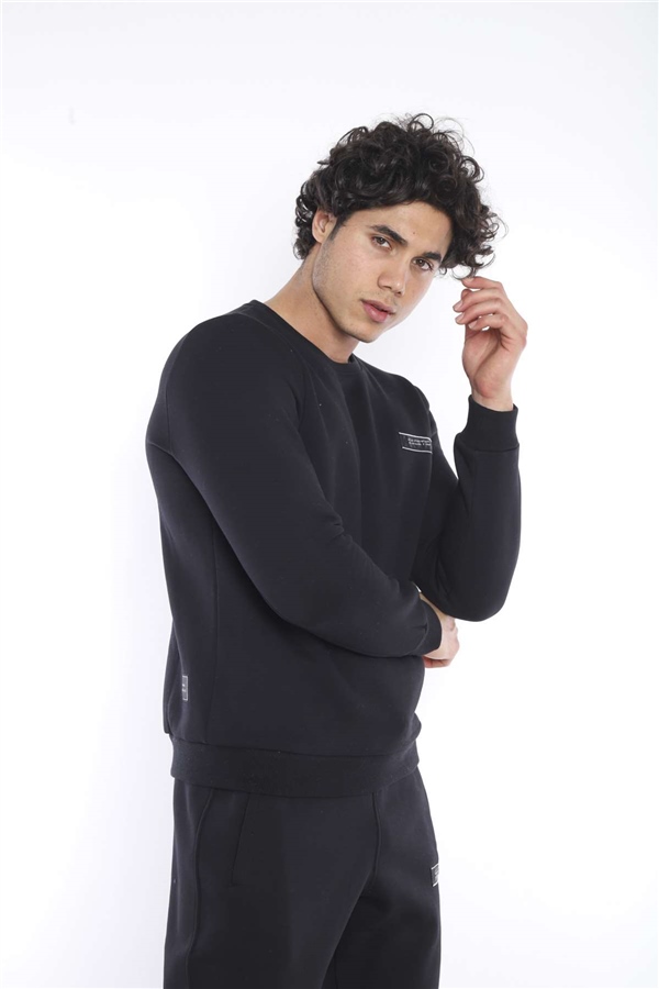 Escetic Siyah Erkek Kışlık Kalın 3 İplik (İçi Şardonlu) Sweat Eşofman Takımı A3053