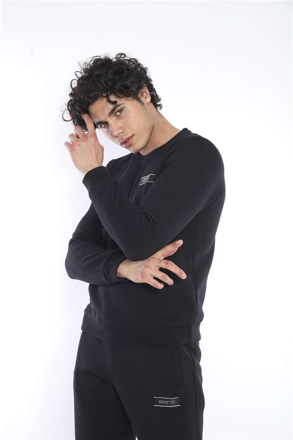 Escetic Siyah Erkek Kışlık Kalın 3 İplik (İçi Şardonlu) Sweat Eşofman Takımı A3053