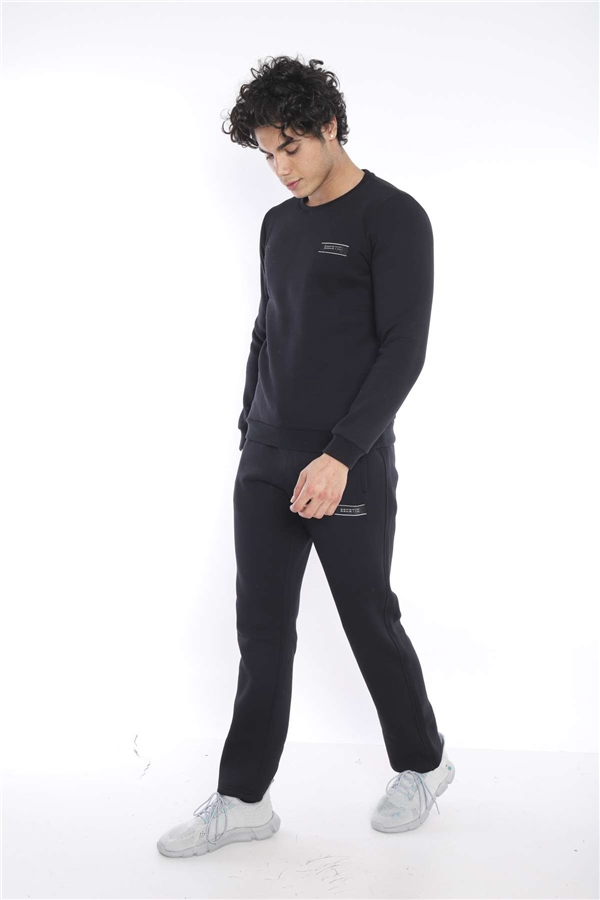 Escetic Siyah Erkek Kışlık Kalın 3 İplik (İçi Şardonlu) Sweat Eşofman Takımı A3053