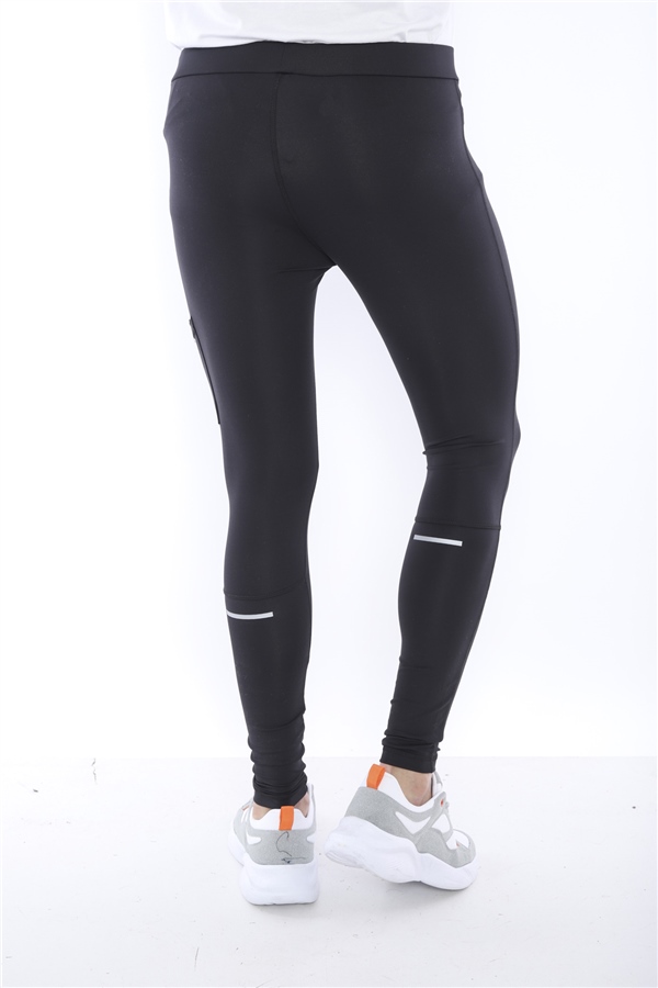 Escetic Siyah Erkek Mikro Dalgıç Kumaş Baskılı Toparlayıcı Uzun Tayt B1125