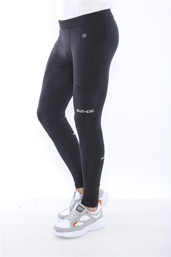 Escetic Siyah Erkek Mikro Dalgıç Kumaş Baskılı Toparlayıcı Uzun Tayt B1125